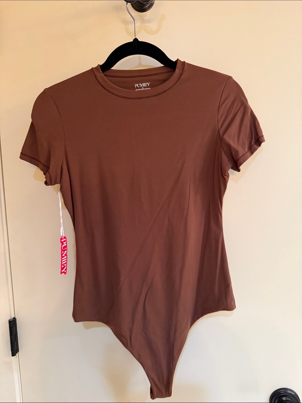Pumicy Women's Brown Short Sleeve Crewneck Bodysuit
